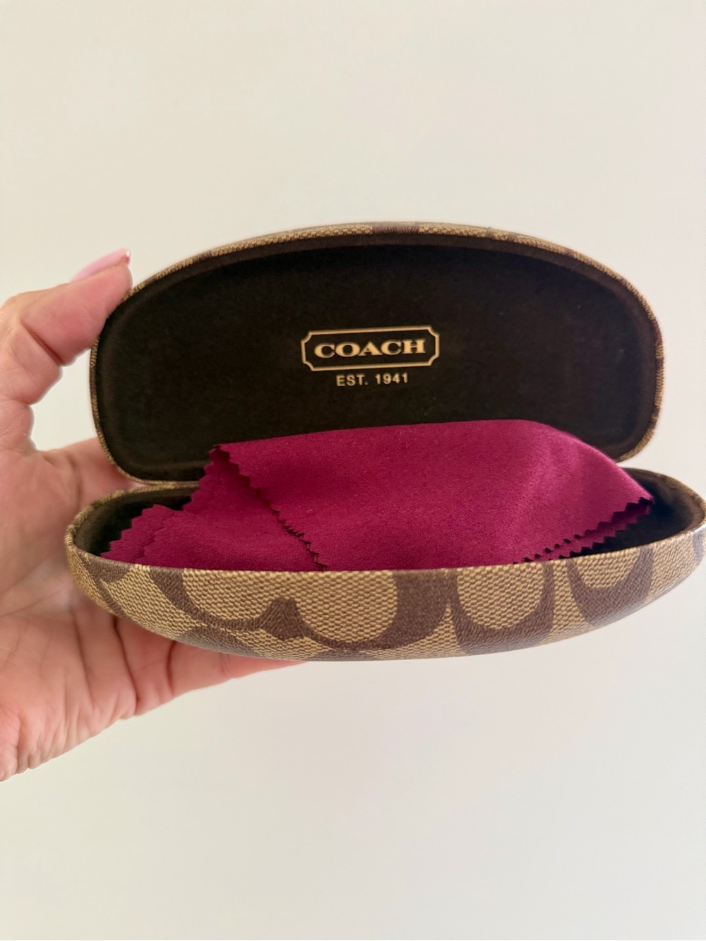 Coach Brown Signature Sunglasses Hard Case with Burgundy Cloth